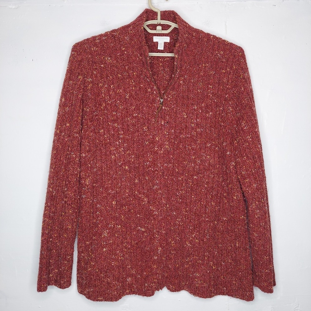 Charter Club 1/4 Zip Ribbed Sweater Women 3X Red Speckle Chunky Knit Classic‎